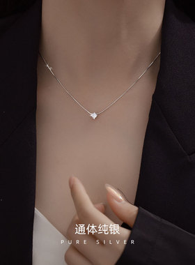 精致锆石纯银项链2023年新款潮轻