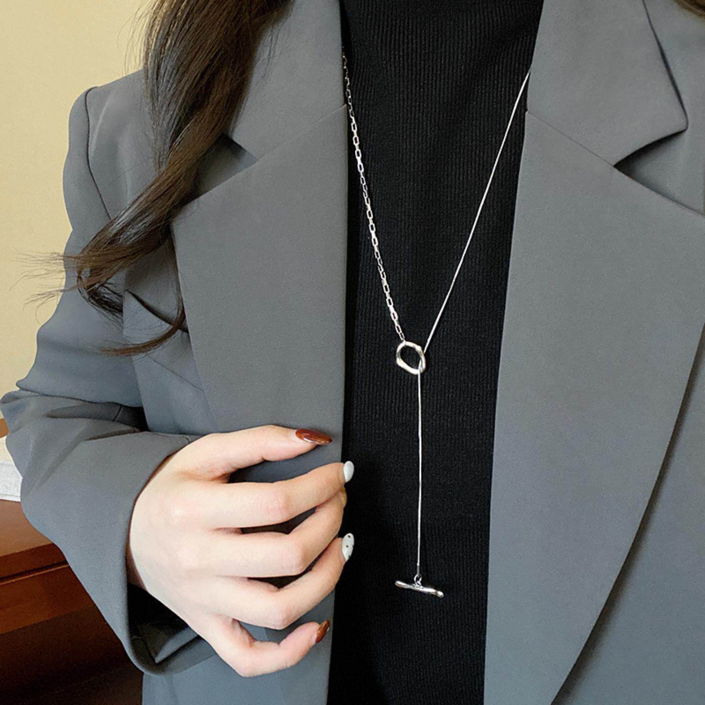 拼接OT扣项链女款气质轻奢小众百搭高级感长款秋冬个性毛衣链配饰