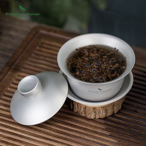 探野者纯钛双层盖碗功夫茶具公道杯茶碗茶海泡茶器T三才杯茶杯套