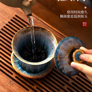 景德镇窑变功夫茶具套装 家用天目釉办公室会客陶瓷侧把泡茶壶茶杯
