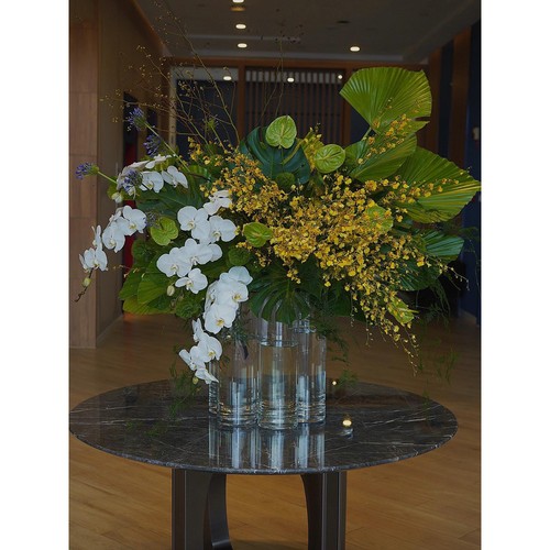 高档酒店大堂仿真花摆件大型大厅中庭圆桌面前台别墅商场装饰假花