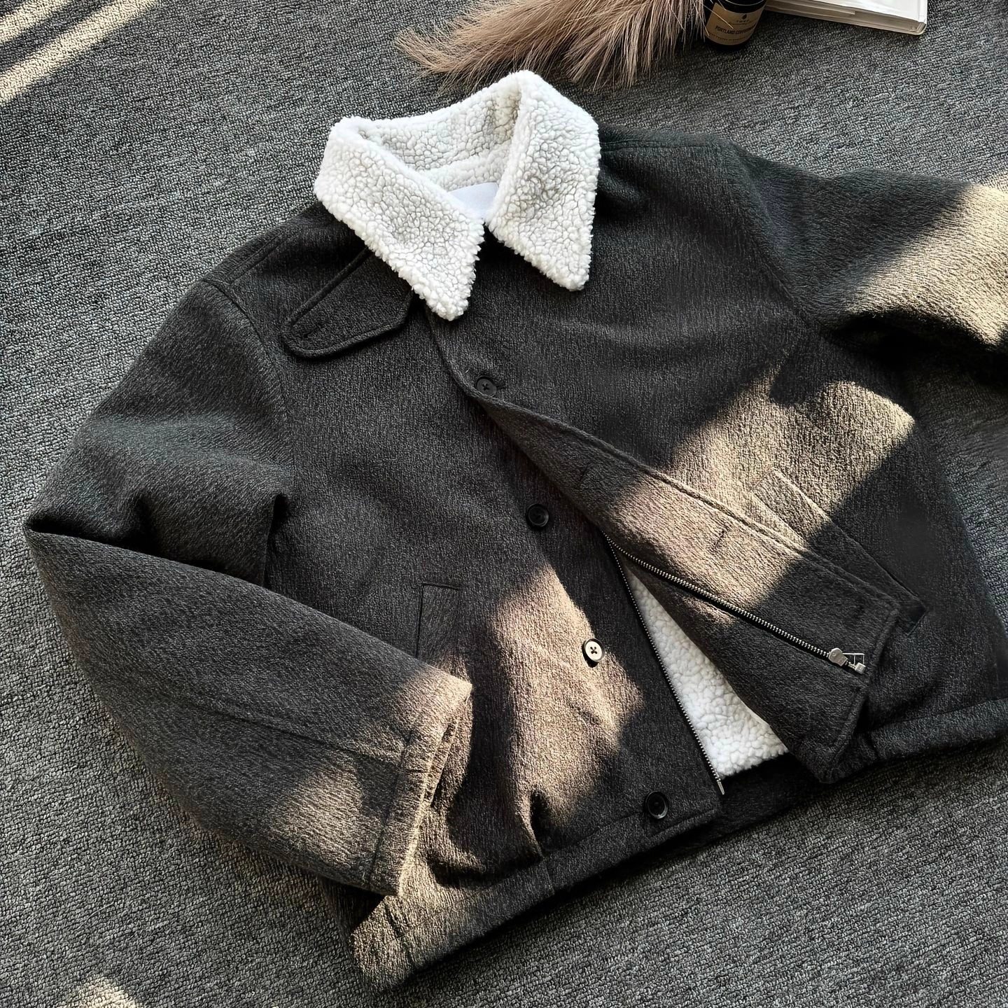 wonder1v羊毛混纺外套夹克毛立领保暖秋冬休闲cleanfit棉服外套男