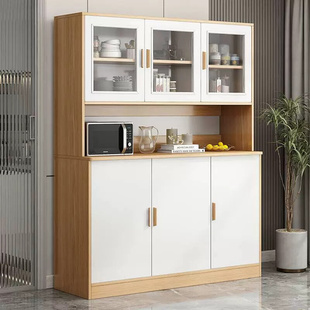 厨房餐边柜置物架现代简约实木色客厅家用厨房碗柜储物柜玻璃橱柜