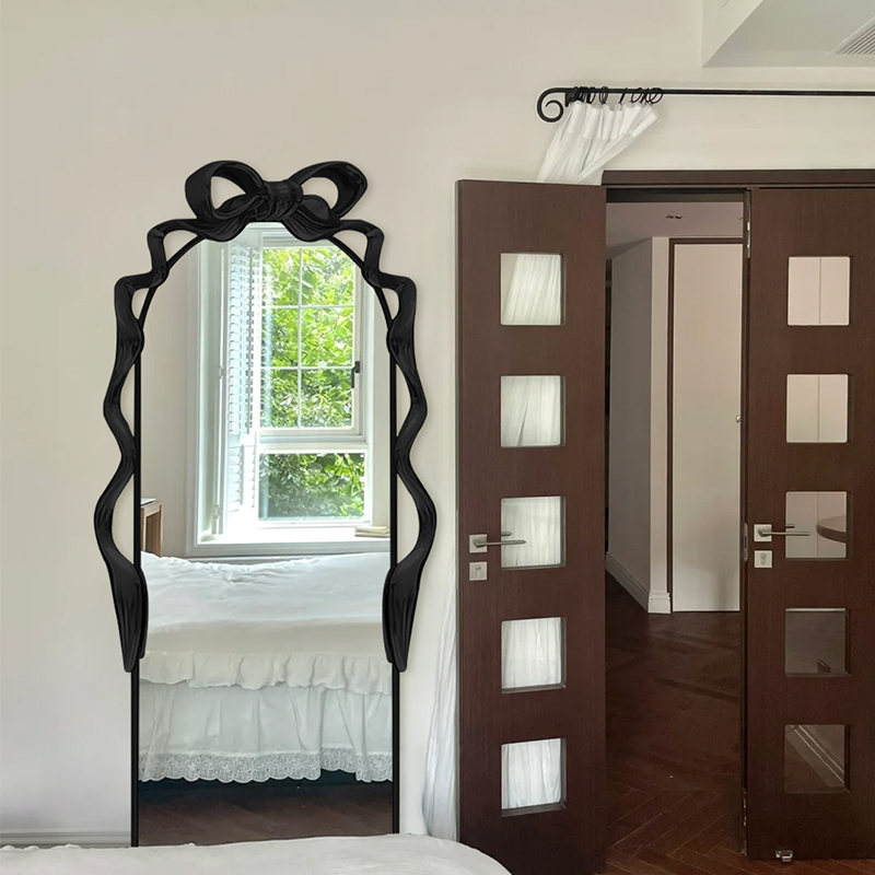 欧式不规则壁挂全身镜蝴蝶结雕花民宿装饰镜子服装店试衣镜定制镜