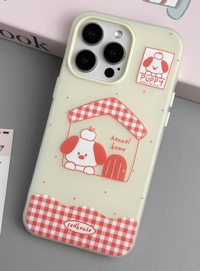 适用于苹果Ipone14ProMax萌犬手机壳12ProMax白色清萌16ProMax粉色规整15ProMax格子小屋16Pro潮流