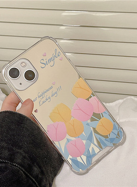 适用于苹果Ipone15ProMax镜面手机壳11ProMax个性装饰16ProMax粉花萌趣11标识新颖12ProMax设计图案11Pro温馨