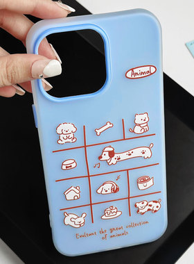 适用于苹果Ipone11Pro蓝色手机壳14ProMax方格猫咪11ProMax兔子腊肠犬12小狗音符11蛋糕骨头13挂绳