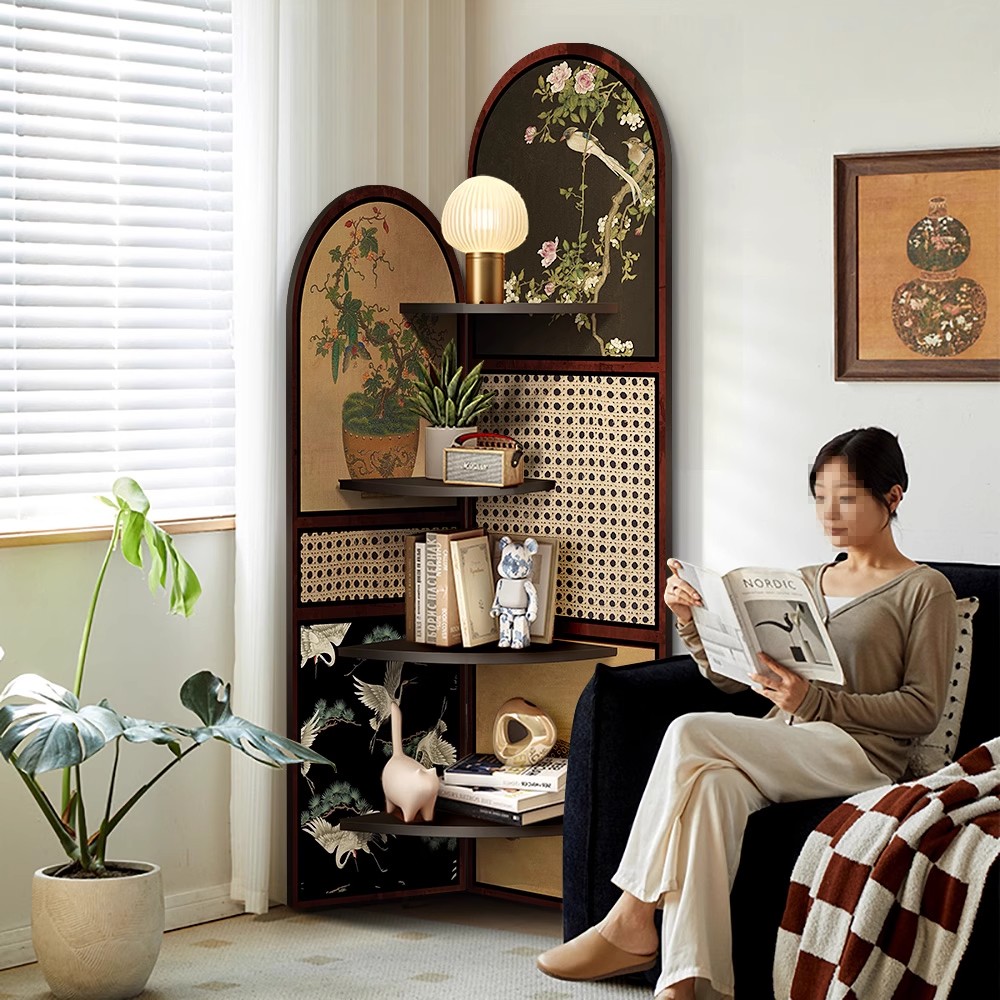 中古风墙面转角柜客厅拐角置物架复古墙角夹缝收纳高级三角柜摆件