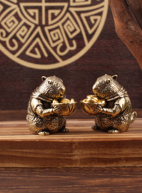 黄铜摆件可爱土拨鼠创意摆件家居办公室手把件土拨鼠摆件黄铜