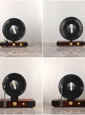 现代简约复古木质黑胶唱片机艺术摆件客厅书房玄关电视柜家居饰品