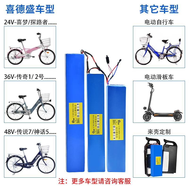 新品内置长条电动自行车锂电池24V36V48V喜德盛台铃定制滑板车电