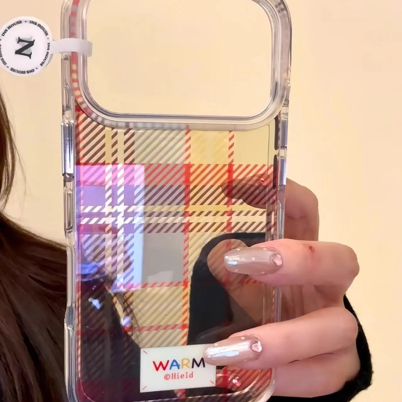 极简ins透彩格纹英文标适用iPhone17ProMax手机壳16苹果15防摔软