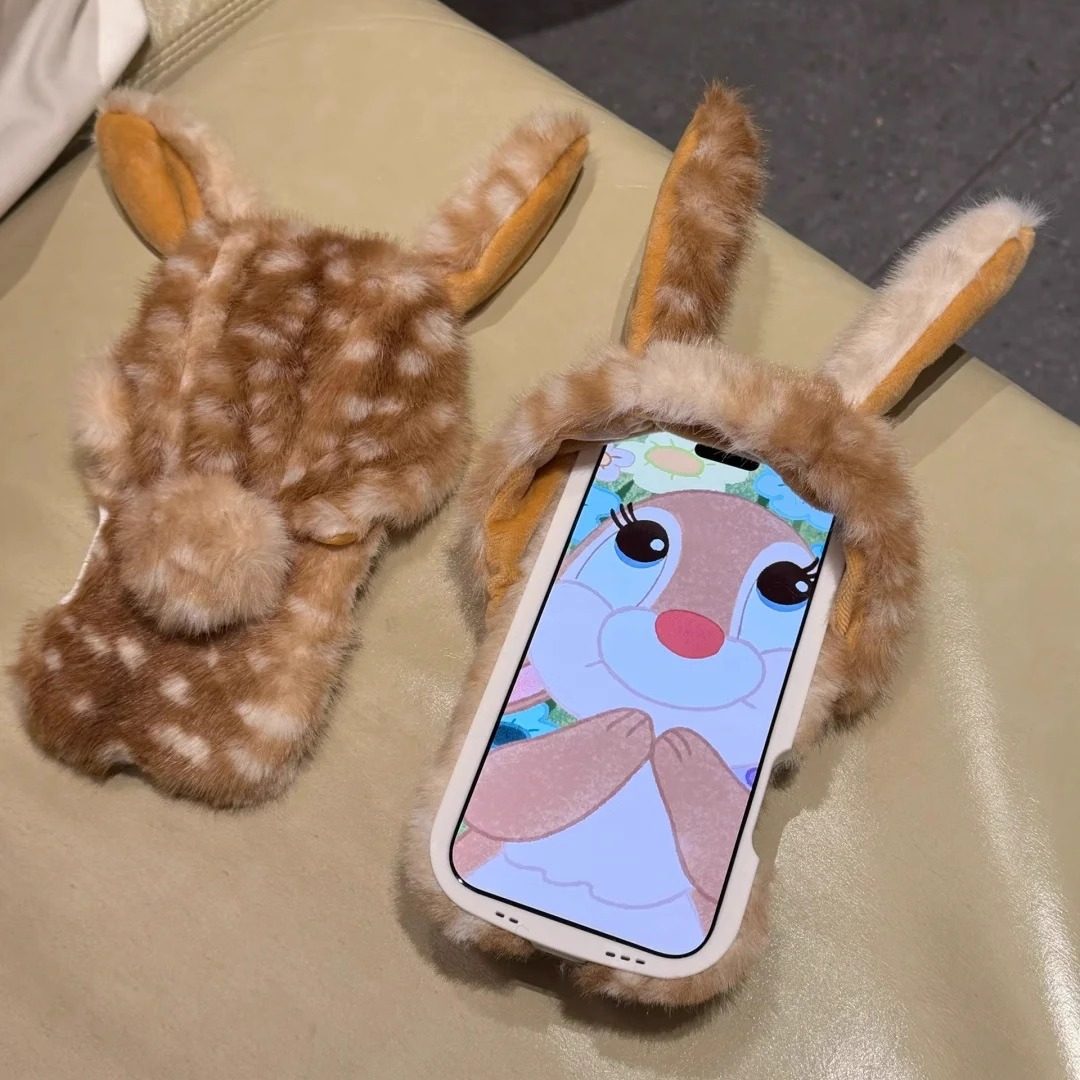 秋冬毛绒可爱帽子兔适用iPhone17ProMax手机壳16苹果15防摔软胶14