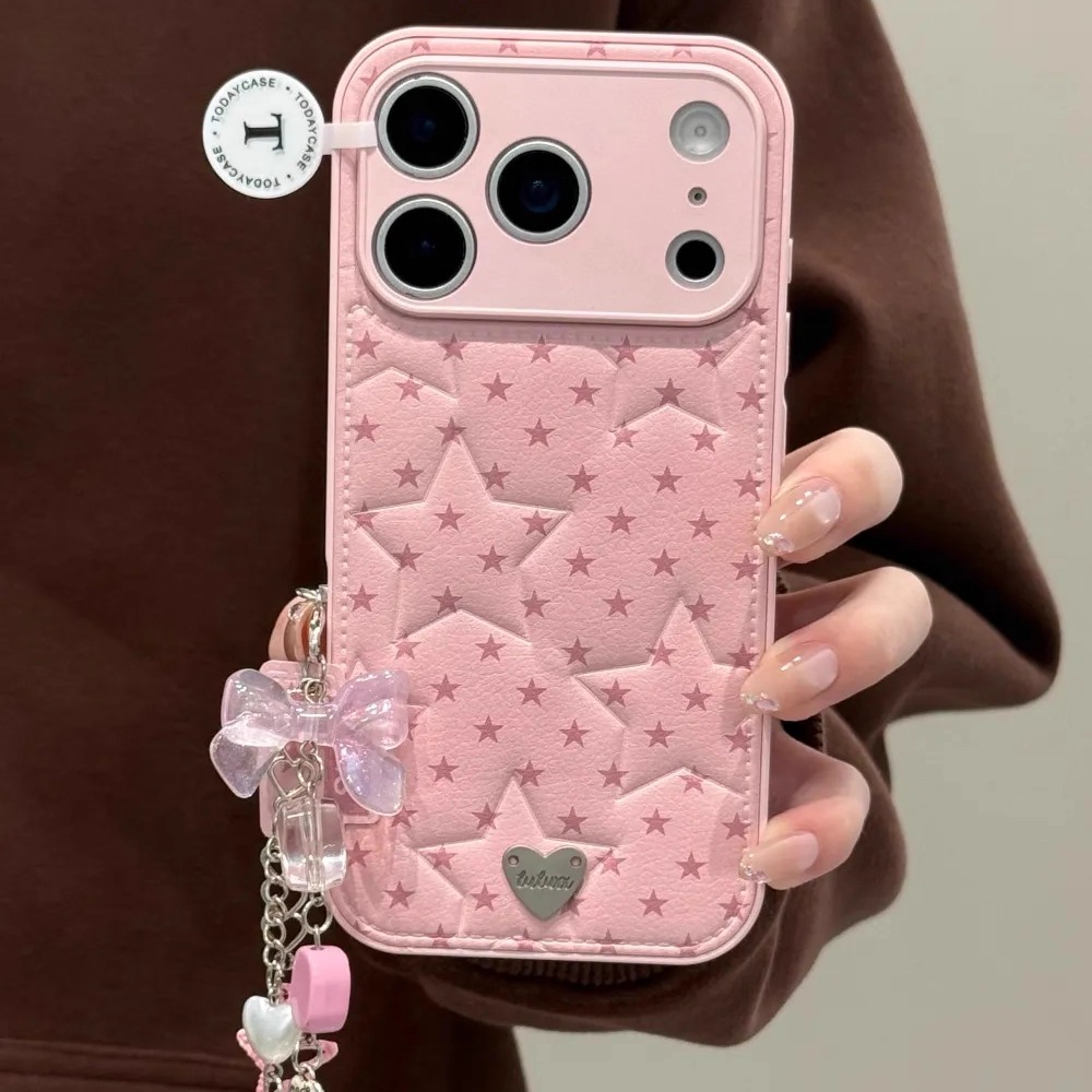 全包皮纹满屏韩系粉色星星适用iPhone17ProMax手机壳16苹果15软14