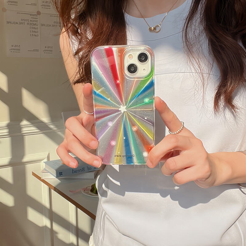 IPHONE 15 PROMAX 휴대폰 케이스에 적합한 새로운 레이저 무지개 별 14 APPLE 13 낙하 방지 소프트 남성 및 여성 12