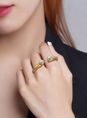 欧美简约轻奢珍珠金属戒指
