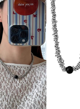 欧美轻奢银色拼接项链黑玛瑙