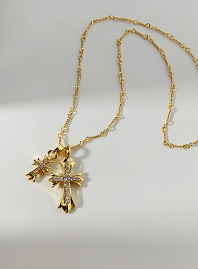 双十字架项链女装饰轻奢小众设计高级感配饰辣妹锁骨链卫衣毛衣链