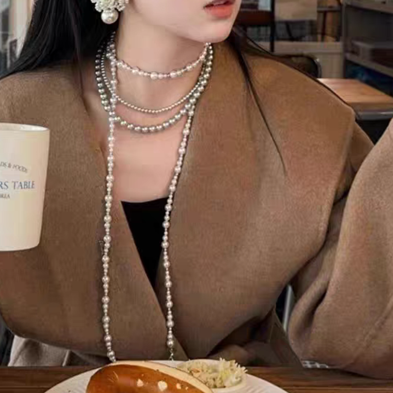 秋冬长款多层珍珠项链