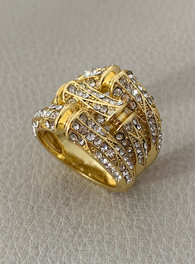 竹节满钻戒指指环黄铜简约