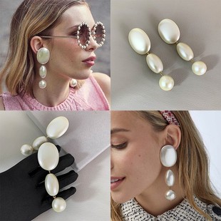 法式优雅长款珍珠耳坠耳环小众设计感夸张网红爆款复古耳饰批发