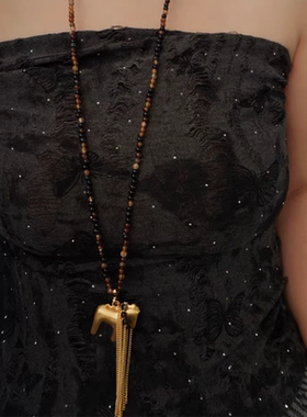 本命年幸福之马流苏串珠长款项链