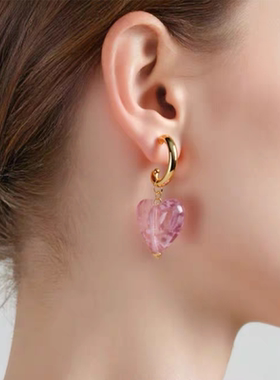 粉色纹理爱心桃心琉璃手链耳环