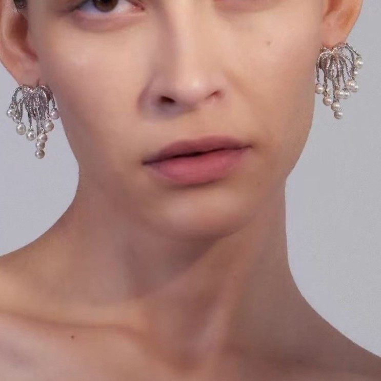 新款温柔中花火珠珠耳钉戒指套装