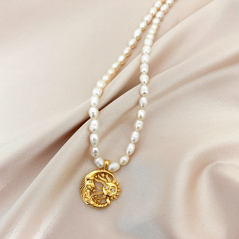 欧美新款时尚气质天然淡水珍珠太阳月亮星星项链百搭时尚高级感