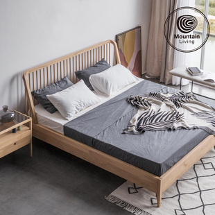 原装 进口橡木床北欧卧室主卧家具现代简约双人床大床1.8米实木床