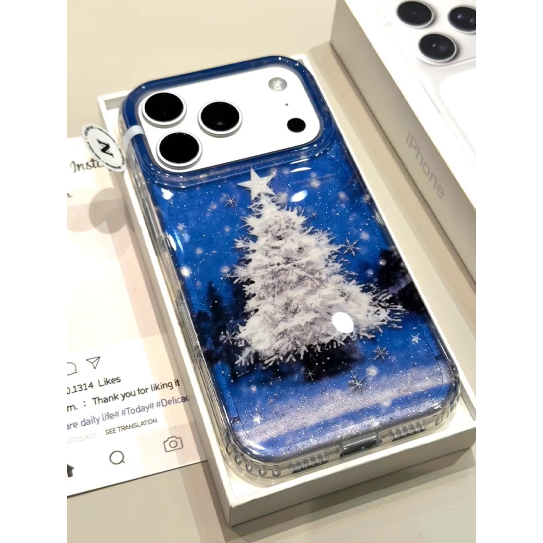 蓝色圣诞树原创手机壳