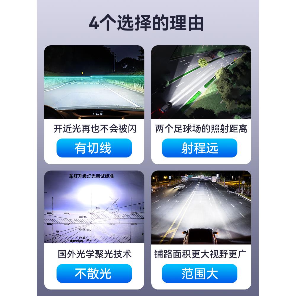 汽车激光led大灯双光透镜改装h4强光远近光一体车灯超亮灯泡三光