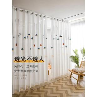 伸缩杆一整套房间隔断帘遮光新款 透光不透人纱帘免打孔安装 窗帘布