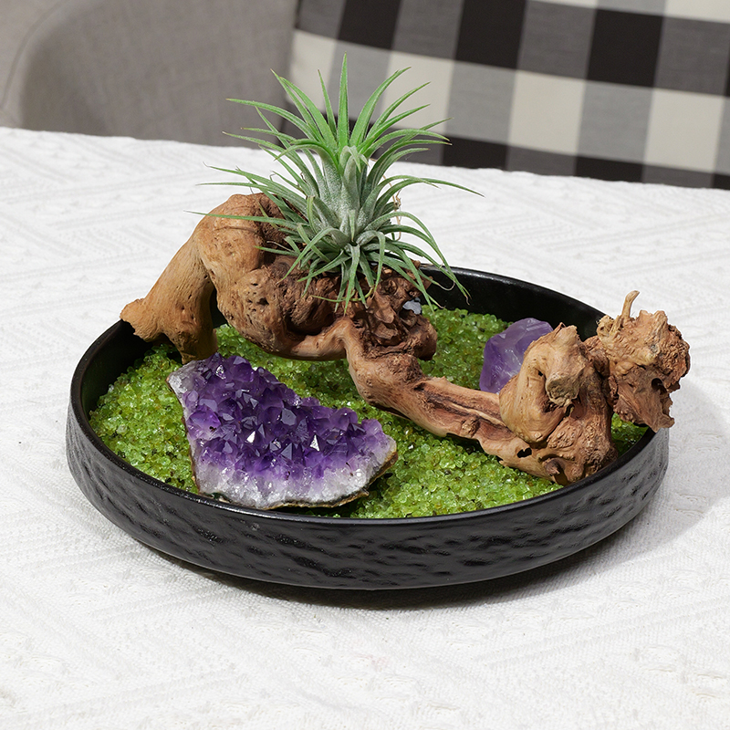 天然水晶原石微景观空气凤梨风化木绿植家居酒店桌面造景水晶摆件