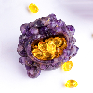 天然水晶滴胶吞金兽饕餮摆件国潮文创招财茶宠车载桌面装饰吉祥物