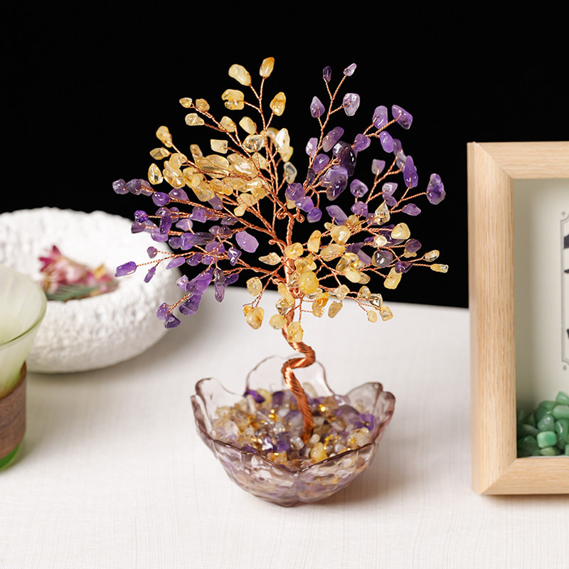 福征居水晶发财树樱花底座