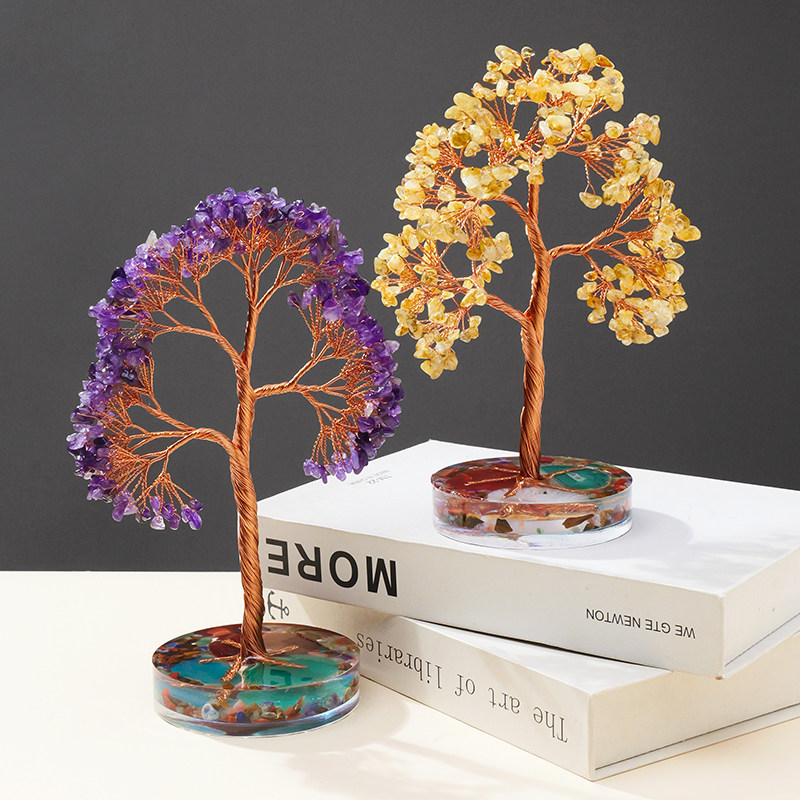 天然黄紫水晶发财树摇钱树