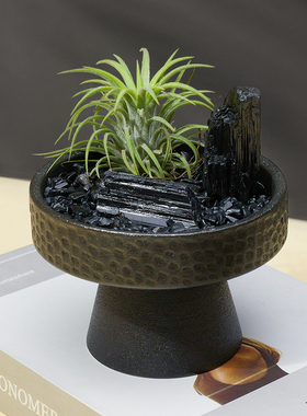 天然水晶黑曜石碧玺扩香石微景观家用室内桌面装饰品空气凤梨摆件