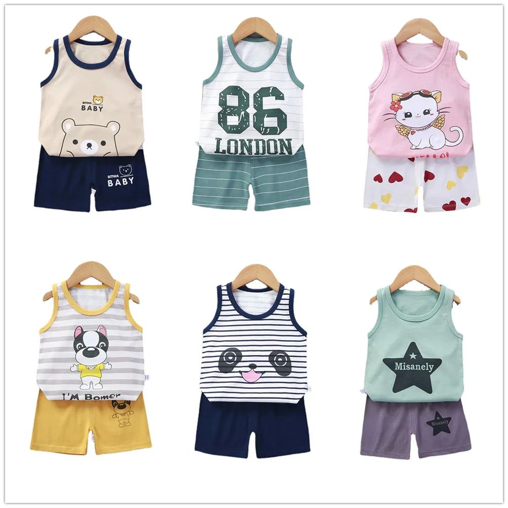 Kids clothing children's vest set summer cotton boys gir