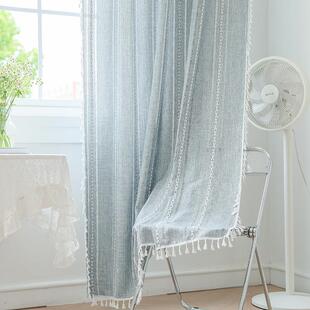 英创窗帘成品文艺仿棉麻半遮光窗帘布卧室飘窗阳台现货