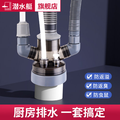 潜水艇厨房下水管三头通