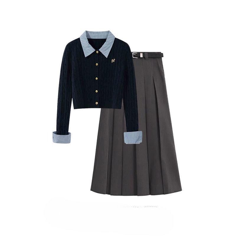 秋冬套装女2025新款设计感假两件针织毛衣配气质显瘦半身裙两件套,女装/女士精品,大码套装,淘宝优惠券,粉丝福利购,淘宝优惠卷