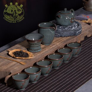 龙泉青瓷 功夫茶具套装 陶瓷茶壶铁胎茶杯高端家用商务送礼礼盒装
