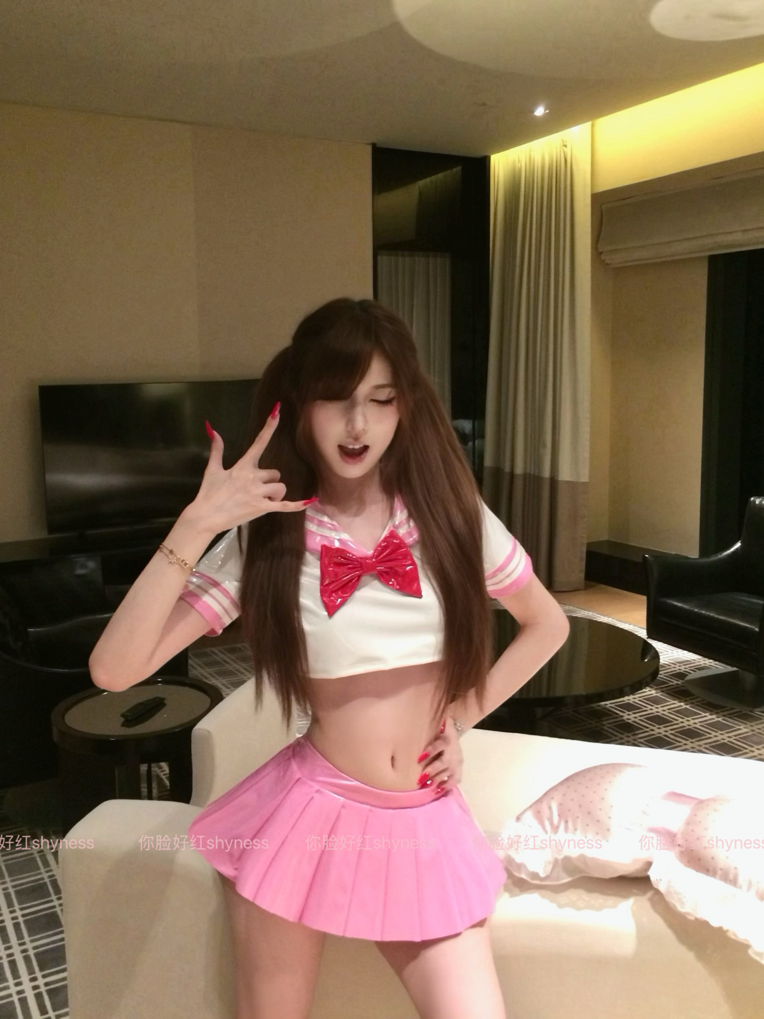 你脸好红shyness-pink水手-学院风海军领水手服JK制服PU亮面胶衣