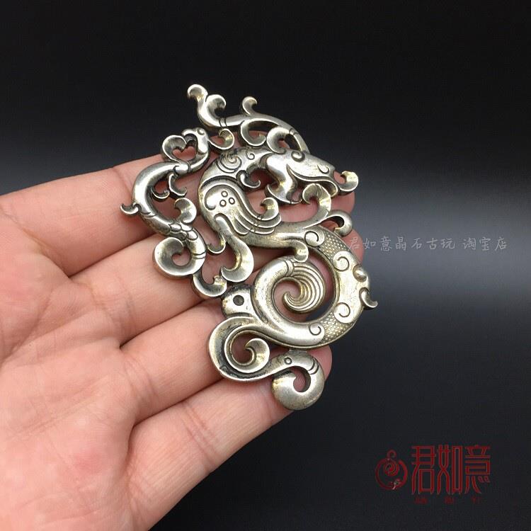 仿古工艺白铜貔貅图腾挂件铜雕件把件腰牌古玩铜器收藏