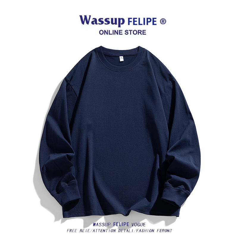 WASSUP FELIPE纯色长袖T恤男女宽松圆领内搭打底衫上衣卫衣服情侣