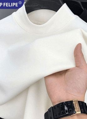 WASSUP FELIPE德绒打底衫半高领秋冬长袖t恤男纯色加绒保暖内搭