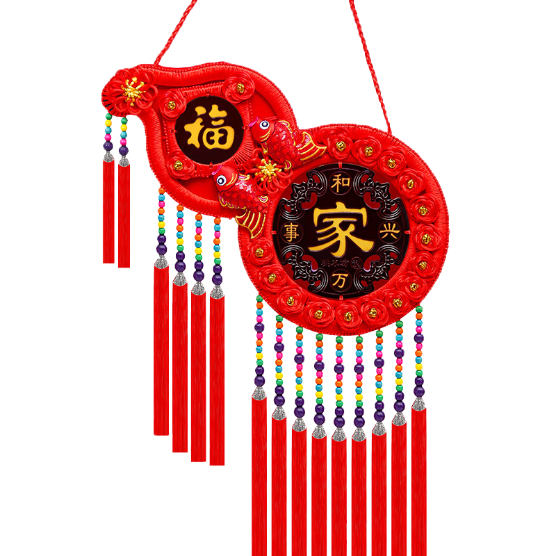 葫芦中国结挂饰客厅大号桃木福字装饰新中式乔迁开业红色喜庆挂饰