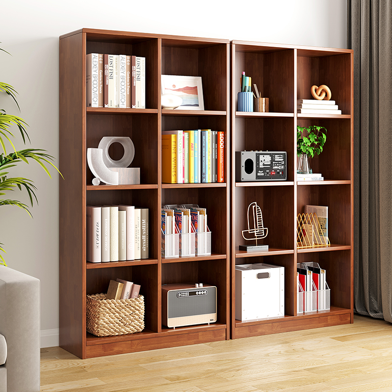 全实木书架简约现代儿童储物客厅多功能家用卧室落地置物架格子柜