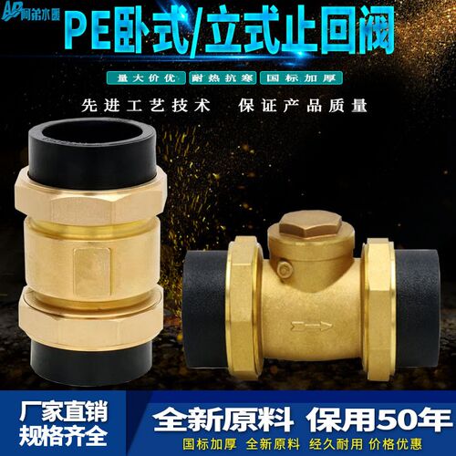 PE黄铜止回阀4/6分1寸卧式立式止阀内外丝水管道止逆阀DN40/50/63